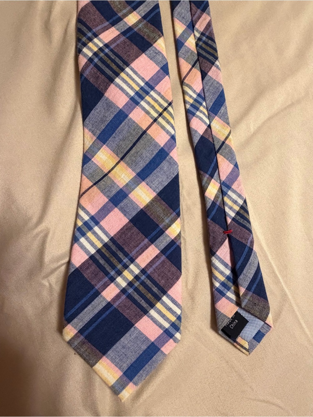 Tommy Hilfiger Navy, Pink & Yellow Plaid Cotton tie